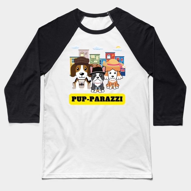 Pup-parazzi street - beagle french poodle french bulldog Baseball T-Shirt by Pet Station